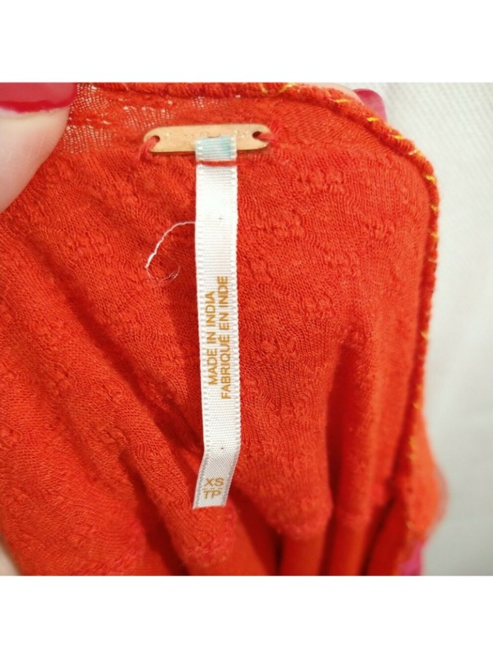 Free People Begonia Top Blouson Embroidered Boho Size XS Orange Purple Long Slv - Picture 7 of 10